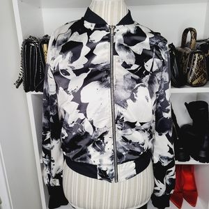 Forever 21 black and white floral bomber jacket